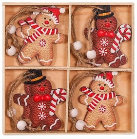 Set decoratiuni de Craciun din lemn GINGERBREAD, 12 buc