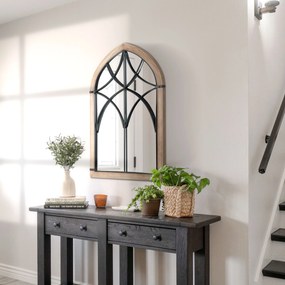 HOMCOM Oglindă de Perete cu Formă de Arc, Detalii Moderne și Cârlige, Oglindă din MDF și Sticlă, 60x93 cm, Maro și Negru | Aosom Romania