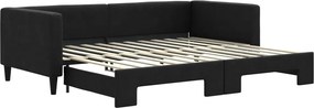 vidaXL Pat de zi cu extensie, negru, 90x200 cm, textil