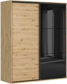 Dulap FLEX, stejar artisan/negru lucios, PAL, cu 2 usi glisante, 180x6