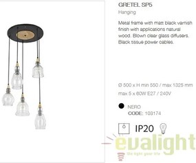 Lustra cu 5 pendule din sticla suflata, GRETEL SB5 103174