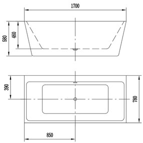 Cada baie freestanding la perete cu preaplin dreptunghiulara 170 x 80 cm Alvaro Florida 1700x780 mm