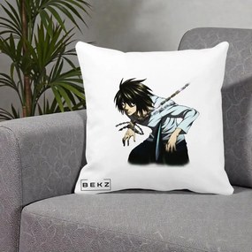 Perna Personalizata Death Note L Lawliet Lanturi, 40x40 cm, Alba Mata, Husa Detasabila, Perna Inclusa, BEKZ®