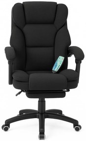 Scaun directorial, Masaj si Incalzire in 7 puncte, spatar rabatabil, suport pentru picioare, material textil premium, Negru
