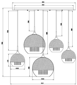 Lustra moderna cu 5 pendule FERMI MYP140-PL-170-5-G