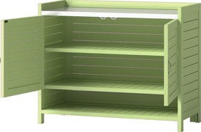 Outsunny Masă de plantat cu dulap inferior din lemn - dulap de grădină pentru exterior cu blat galvanizat, 3 rafturi, 88x40x70,5 cm, Verde | Aosom Romania