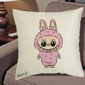 Perna Personalizata Labubu Mov Pastel, 40x40 cm, Ecru, Husa Detasabila, Perna Inclusa, BEKZ®