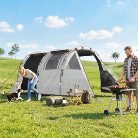 Outsunny Cort de Camping pentru 4-5 Persoane cu Capac Blackout, Cort Tunel Impermeabil cu Geantă de Transport, 460x230x180 cm, Kaki | Aosom Romania
