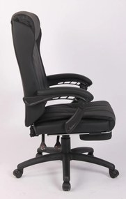 RESIGILAT- Scaun directorial, suport picioare, inaltime reglabila, spatar rabatabil 90-130 grade, piele PU, Negru