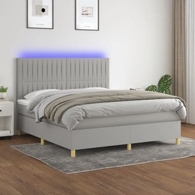 vidaXL Pat cu arcuri, saltea și LED, gri deschis, 180x200 cm, textil