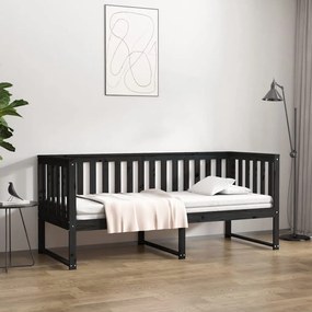 820880 vidaXL Pat de zi, negru, 80x200 cm, lemn masiv de pin