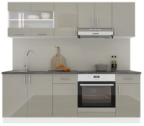 Set Bucatarie Karo V13, Gri Lucios/Alb, MDF, Blat Thermo 28 mm, L 220 cm