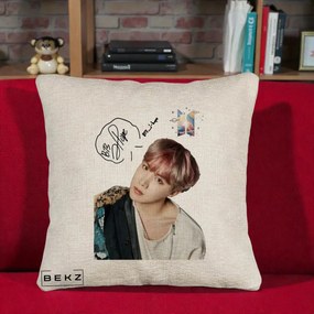 Perna Personalizata K-pop BTS J-Hope Par Roz Autograf, 40x40 cm, Bej Canapea, Husa Detasabila, Perna Inclusa, BEKZ®