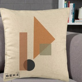 Perna Decorativa Geometric Bauhaus Triunghi, 40x40 cm, Bej, Husa Detasabila, Perna Inclusa, BEKZ®