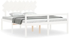 3195557 vidaXL Cadru de pat senior cu tăblie, 160x200 cm, alb, lemn masiv