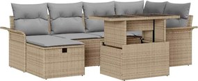 vidaXL Set de canapele pentru grădină cu pernă 7 pcs Bej Rattan poli