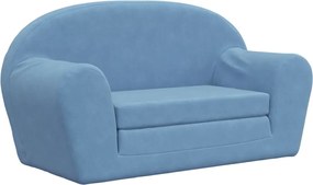vidaXL Canapea extensibilă de copii cu 2 locuri, albastru, pluș moale