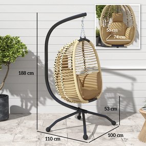 Outsunny Leagăn pentru Exterior cu Pernă Capitonată, Scaun Suspendat pentru Terasă cu Suport Metalic, Cos Pliabil, 110x100x188 cm, Gri | Aosom Romania