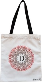 Sacosa de Panza pentru Cumparaturi, Geanta Tote, Cu litera D si Mandala, Cu fermoar, 38x34.5 cm, Alba, BEKZ®