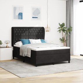 vidaXL Pat cu arcuri cu saltea, Negru, 140 x 200 cm, din catifea