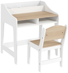 AIYAPLAY Set birou si scaun pentru copii 3-8 ani cu compartimente si rafturi deschise, efect lemn natural | Aosom Romania