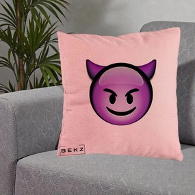Perna Decorativa Emoji Diavol Mov, 40x40 cm, Roz, Husa Detasabila, Perna Inclusa, BEKZ®