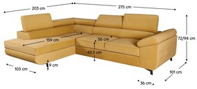 Canapea extensibilă KOSMO ROH, stânga, în culoarea muştarului