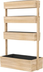 Outsunny Jardiniere înaltă din lemn cu 4 etaje, scară de flori cu căptușeală, găuri de drenaj, lemn natural | Aosom Romania