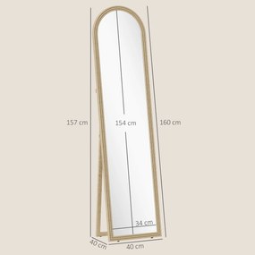 Oglindă HOMCOM de Podea și de Perete cu Suport, efect de Piatră, 40x160cm, Bej. | Aosom Romania