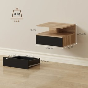 HOMCOM Set de 2 Noptiere Suspendate cu Sertar și Raft Deschis, 35x32x22.5 cm, Negru și Stejar | Aosom Romania