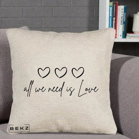 Perna Decorativa All We Need Is Love, 40x40 cm, Bej Canapea, Husa Detasabila, Perna Inclusa, BEKZ®