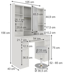 SEA810 - Set Masa toaleta 105 cm, cosmetica, machiaj, oglinda cu LED, masuta vanity cu scaun sau fara scaun - Alb