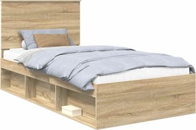 vidaXL Cadru de pat cu headboard Sonoma 100 x 200 cm Lemn de pin masiv