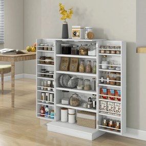 HOMCOM Dulap bucătărie garde-manger cu 2 uși, 5 rafturi și 12 recipiente pentru condimente - 60 x 30 x 104 cm - alb | Aosom Romania