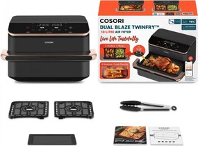 La mâna a doua: Friteuza cu aer cald Cosori Dual Blaze TwinFry CAF-TF101S, 10 L, 6 programe, 240°C, Timer, ThermoIQ, Negru
