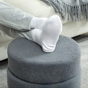 HOMCOM Taburet, rotund, cu blană de ursuleț, până la 120 kg, Ø40x45H cm, Gri închis | Aosom Romania