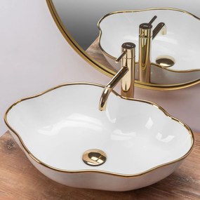 Lavoar Pearl Gold Edge ceramica sanitara alb – 51,5 cm