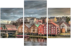 Tablou - Case lângă râu (90x60 cm)