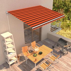 vidaXL Copertină retractabilă manual, portocaliu &amp; maro, 400 x 300 cm