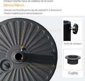 Outsunny Bază Umbrelă Grădină, Compatibil cu Stâlpi Φ3.8/4.8cm, Rezistentă, Negru | Aosom Romania