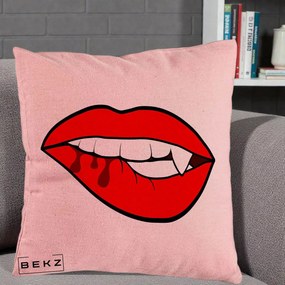 Perna Decorativa Vampire Lips Halloween, 40x40 cm, Roz, Husa Detasabila, Perna Inclusa, BEKZ®
