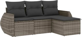 vidaXL Set canapea de grădină cu perne, 4 piese, gri, poliratan