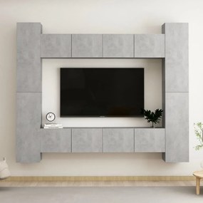 3079070 vidaXL Set de dulapuri TV, 8 piese, gri beton, lemn prelucrat