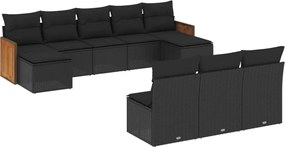 vidaXL Set canapele de grădină cu perne, 10 piese, negru, poliratan