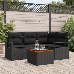 vidaXL Set de canapele pentru grădină cu pernă 5 pcs Negru Rattan poli