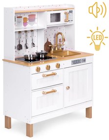 Bucătărie mare din lemn cu dulapuri cu deschidere LED și 7 accesorii