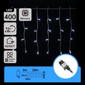 Aigostar - LED ghirlandă de Crăciun pentru exterior 400xLED/6W/230V/8 funcții 20x0,4m IP44 alb rece
