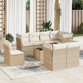 vidaXL Set canapele de grădină, 9 piese, cu perne, bej, poliratan