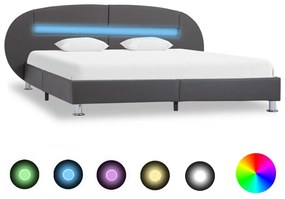 Cadru de pat cu LED, gri, 120 x 200 cm, piele ecologica Gri, 120 x 200 cm
