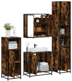 vidaXL Set de mobilier de baie 4 piese Lemn prelucrat de stejar afumat